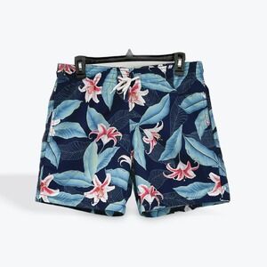 Trunks Surf & Swim‎ Co. Mens Floral Swim Trunks Medium Blue Red Beach